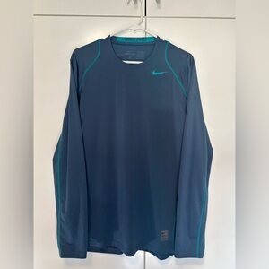Nike Pro Combat Dri Fit Fitted Long Sleeve Blue Gym Shirt 703100-460 Men's M